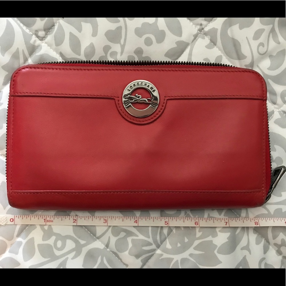 Longchamp Red Soft Leather Zip Wallet